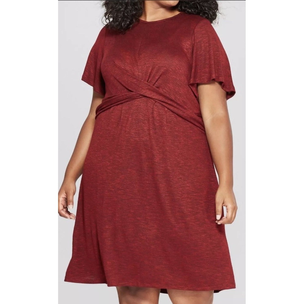 Ava & Viv Womens Dress Plus 2X Twist Front‎ Red Flutter Short Sleeve